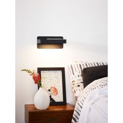 Lucide ATKIN - Lampe de chevet / Applique mural - LED - 1x6W 3000K - Point de rechargement USB - Noir