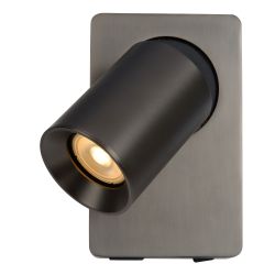 Lucide NIGEL - Lampe de chevet / Applique mural - LED Dim. - GU10 - 1x5W 2200K/3000K - Point de rechargement USB - Acier Noir