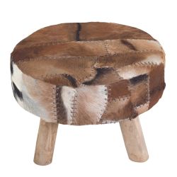 Pouf rond en peau de chèvre patchwork Noldor