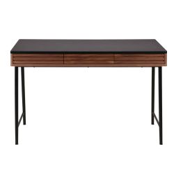 Bureau placage noyer 120 cm 3 tiroirs piètement métal noir Nuance 