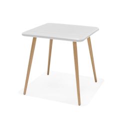 Table de jardin carrée 70cm blanche et bois AZUR 