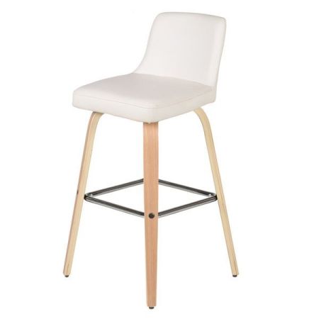 Chaise de bar imitation cuir blanc piètement plaqué chêne h 77 cm Couleur:Blanc