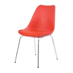 Chaise repas rouge pied chromé Couleur:Rouge vermillon